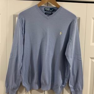 Ralph Lauren Polo Cotton V-Neck Sweater Size Large Color Light Blue